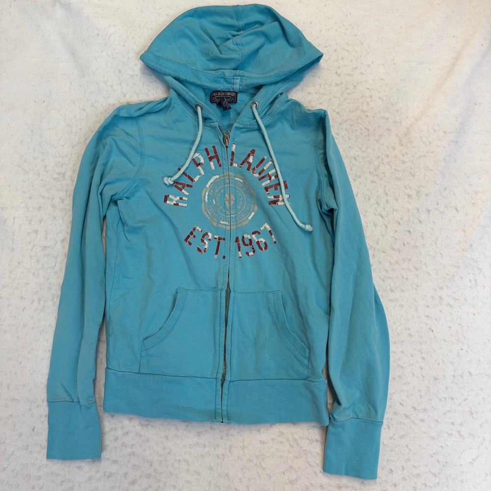 Polo Jeans Co Ralph Lauren Zip Hoodie Womens Small Blue Graphic Logo Y2K